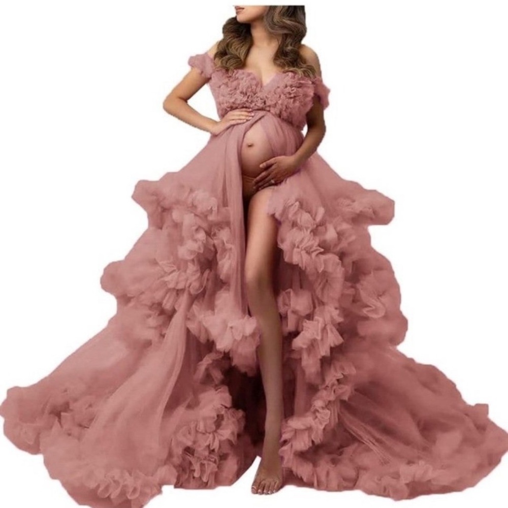 Blush Pink Ruffled Maternity Gown